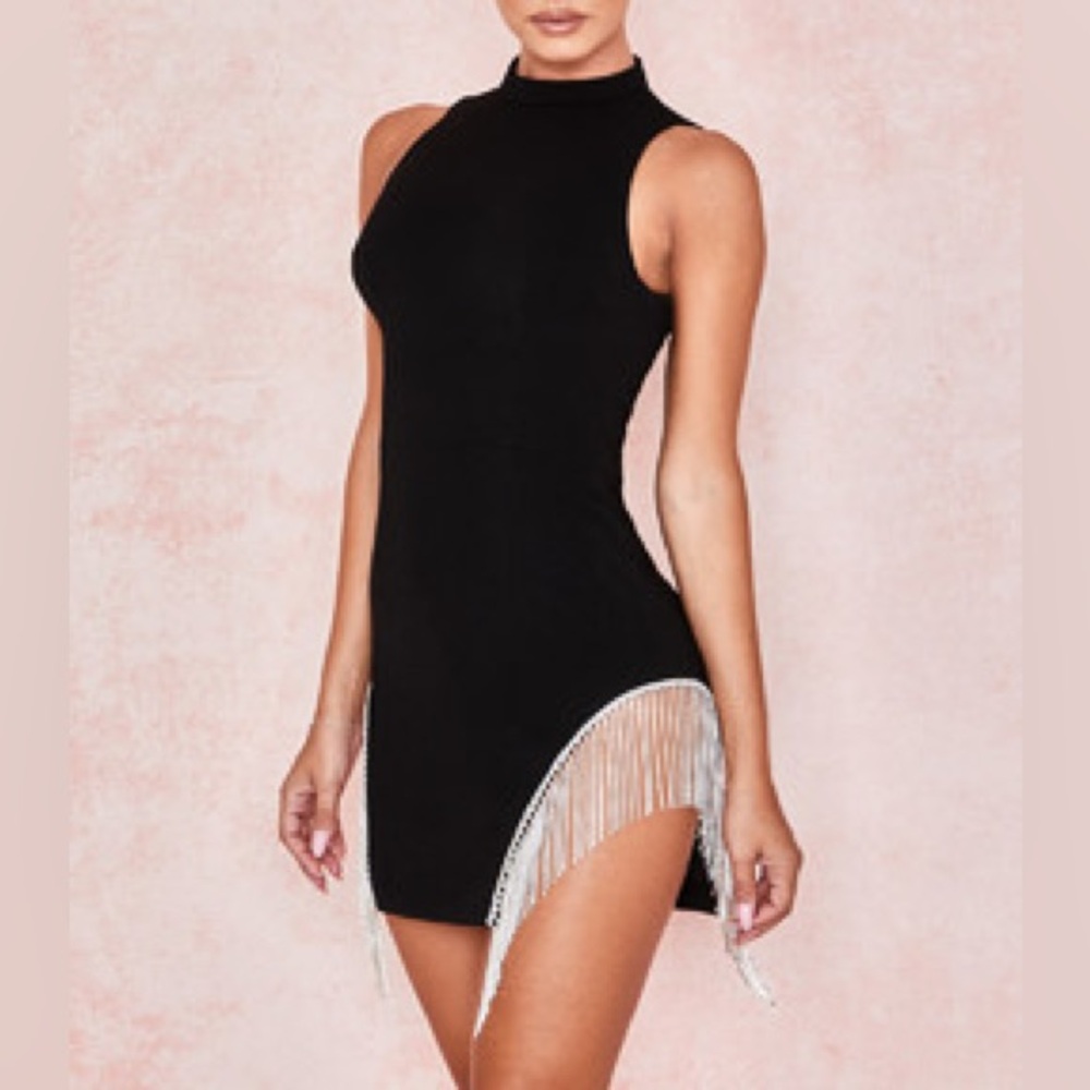 House of CB Black crystal trim mini dress